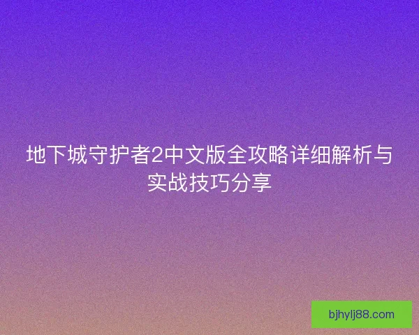 地下城守护者2中文版全攻略详细解析与实战技巧分享