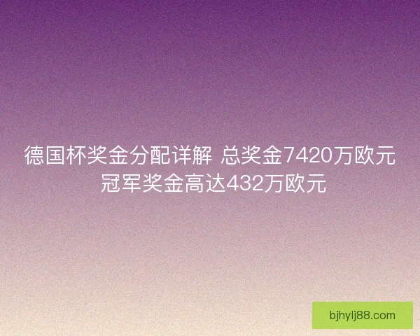 德国杯奖金分配详解 总奖金7420万欧元 冠军奖金高达432万欧元